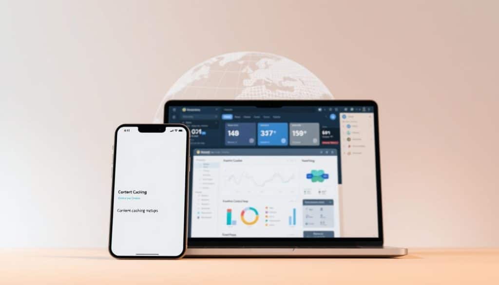 A CRES offline web application, showcased against a soft, gradient background with muted tones. In the foreground, a mobile device display depicts a clean, minimalist UI with intuitive navigation and content caching indicators. The middle ground features a laptop displaying the offline web app's dashboard, showcasing real-time data visualizations and offline-first functionality. In the background, a low-poly wireframe model of a globe symbolizes the global reach and accessibility of the CRES offline web solution. The scene is illuminated by a warm, natural-looking lighting setup, creating a sense of depth and focus on the key elements. The overall aesthetic conveys a sense of reliability, efficiency, and digital transformation.