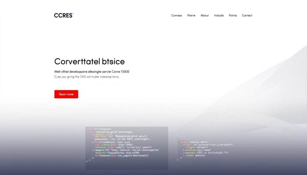 A clean, modern website layout with a minimalist design, featuring the CRES brand identity. The foreground showcases key website development components such as a responsive grid layout, clean typography, and intuitive navigation. The middle ground highlights coding elements like HTML, CSS, and JavaScript snippets, conveying the technical foundations of web development. The background depicts a sleek, gradient-based visual style, with subtle geometric patterns symbolizing the structured logic of website architecture. Warm, balanced lighting and a slightly elevated camera angle lend a professional, aspirational tone to the scene.