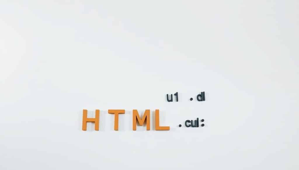 A clean, well-lit studio setting featuring a minimalist arrangement of HTML elements arranged on a simple white background. The elements, including , , , , and , are presented in a natural, organic layout that reflects their real-world use in web page design. Soft, directional lighting casts subtle shadows, emphasizing the depth and dimensionality of the composition. The overall mood is one of clarity, simplicity, and professionalism, conveying the essential nature of HTML as the building blocks of the web. CRES