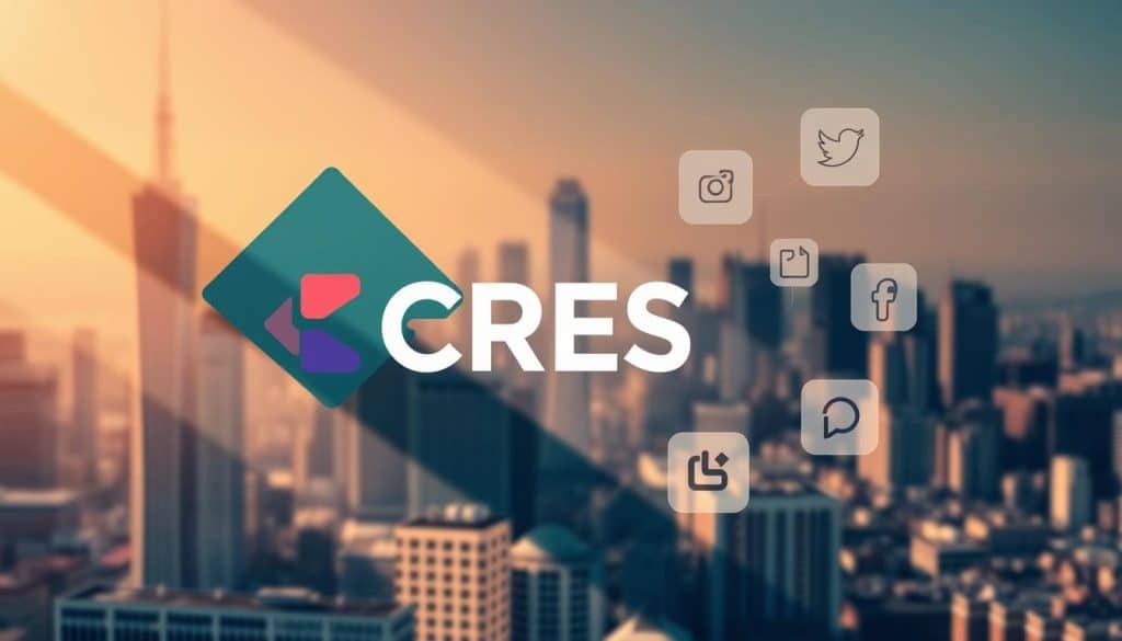 A cohesive, visually striking social media brand identity for the brand "CRES". In the foreground, a bold, minimalist logo featuring the brand name "CRES" rendered in a clean, modern typeface. The logo is placed against a backdrop of geometric shapes and patterns in a complementary color palette, creating a sense of depth and visual interest. In the middle ground, various social media icons and platforms seamlessly integrated into the design, suggesting a strong online presence. The background features a soft, blurred city skyline, hinting at the global reach and influence of the brand. Warm, directional lighting casts dramatic shadows, lending a sense of sophistication and professionalism to the overall composition. The mood is one of confidence, authority, and digital savvy.