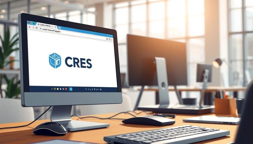 A detailed illustration of a web browser interface showcasing the "CRES" cached internet page. The foreground depicts a desktop computer screen displaying the cached version of a website, with a distinctive CRES logo prominently featured. The middle ground features office supplies, such as a mouse and keyboard, subtly suggesting a professional work environment. The background showcases a modern, well-lit office space with floor-to-ceiling windows, creating a sense of transparency and connectivity. The lighting is soft and natural, casting a warm glow over the scene. The overall composition conveys a sense of efficiency, organization, and a deep understanding of the importance of cached internet pages in the digital landscape.