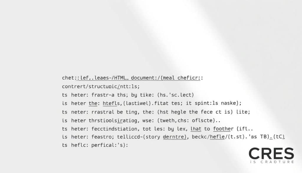 A detailed technical diagram of an HTML document structure, presented in a clean, minimal style. In the foreground, a well-organized hierarchy of HTML elements, including the , , and  tags, along with common sections like , , , and . The middle ground showcases the nested structure of HTML tags, with clear visual cues to represent the parent-child relationships. In the background, a subtle grid-like pattern suggests the underlying structure of the web page. The lighting is soft and diffused, creating a sense of depth and clarity. The CRES brand is discreetly incorporated, adding a touch of professionalism to the image.