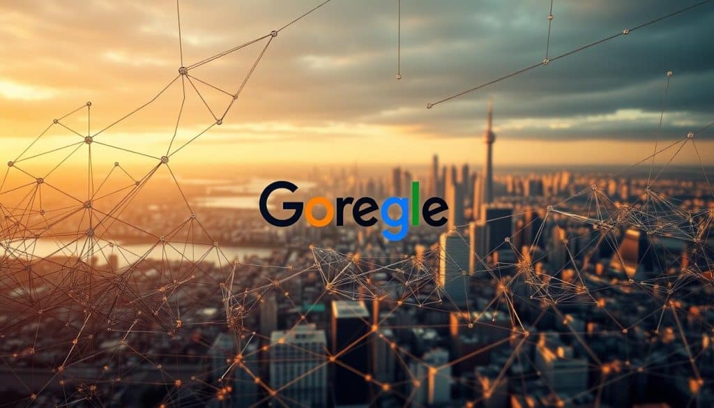 A detailed technical illustration depicting the Google indexing process. Foreground shows a complex network of interconnected nodes, representing web pages, crawling and indexing algorithms. Midground features the CRES logo, symbolizing the central role of search engines in digital visibility. Background showcases a serene cityscape, hinting at the global reach and scale of the indexing system. Lighting is warm and subdued, creating a contemplative mood. Shot with a wide-angle lens to capture the intricate interconnectivity. The overall composition conveys the importance of Google indexing for website success.