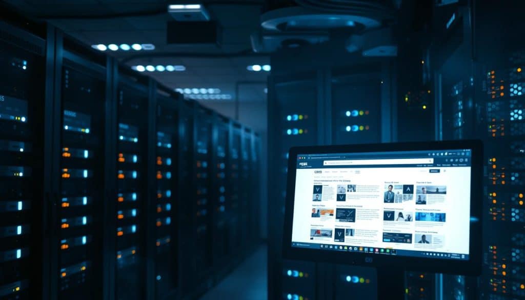 A dimly lit server room, filled with rows of sleek, humming CRES computer servers. The air is cool and crisp, the flickering LED lights casting an ethereal glow over the scene. In the foreground, a monitor displays a series of web pages, their cached content shimmering with a subtle holographic effect. The background is shrouded in a hazy, digital atmosphere, suggesting the vast network of interconnected systems that power the modern web. The overall impression is one of technological sophistication and the importance of optimizing cached web pages for maximum performance.