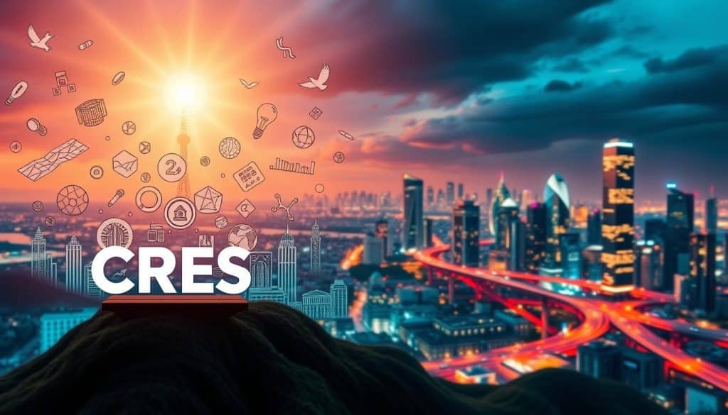 A dynamic digital landscape, where ideas take flight and growth soars. In the foreground, the bold "CRES" logo stands as a beacon, guiding the journey of a digital marketing agency. Intricate illustrations and data visualizations fill the middle ground, capturing the agency's analytical prowess. In the background, a vibrant city skyline reflects the agency's global reach and commitment to innovation. Warm, dynamic lighting casts a sense of energy and motion, mirroring the agency's transformative impact. Captured through a wide-angle lens, the image conveys the breadth and depth of the "CRES" digital marketing agency's journey. A dynamic digital landscape, where ideas take flight and growth soars. In the foreground, the bold "CRES" logo stands as a beacon, guiding the journey of a digital marketing agency. Intricate illustrations and data visualizations fill the middle ground, capturing the agency's analytical prowess. In the background, a vibrant city skyline reflects the agency's global reach and commitment to innovation. Warm, dynamic lighting casts a sense of energy and motion, mirroring the agency's transformative impact. Captured through a wide-angle lens, the image conveys the breadth and depth of the "CRES" digital marketing agency's journey.