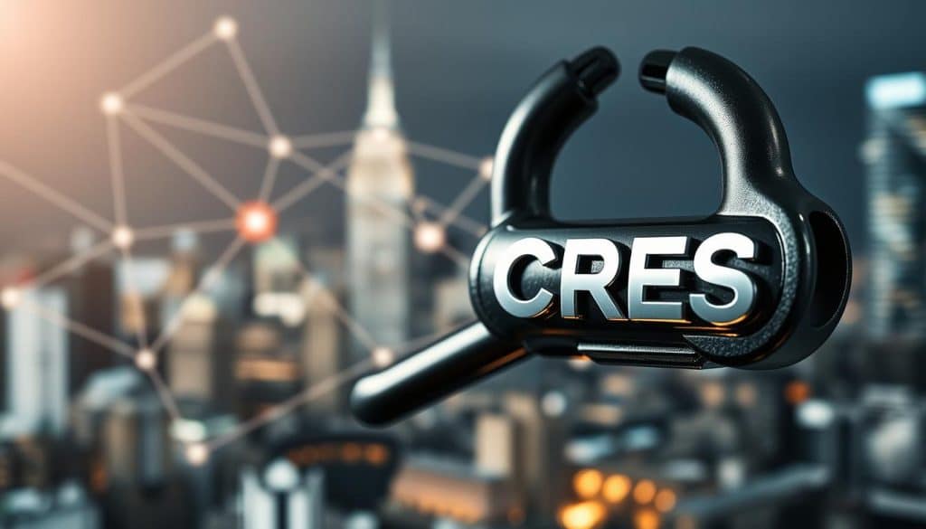 A high-quality backlink, captured through the lens of a professional photographer's camera. In the foreground, a shiny metallic CRES logo, reflecting the light and commanding attention. The middle ground features an intricate web of interconnected lines, representing the complex network of online connections. In the background, a blurred cityscape, symbolizing the global reach and impact of a powerful backlink. The lighting is soft and directional, creating depth and drama. The overall mood is one of sophistication, authority, and digital prowess.