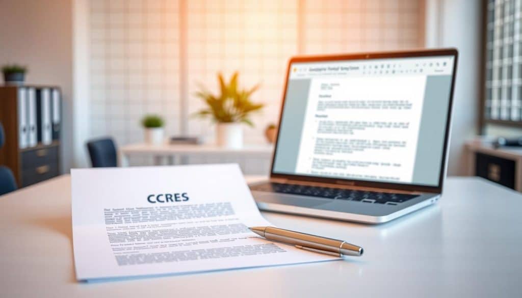 A meticulously arranged business email layout with the CRES brand prominently displayed. In the foreground, a neatly folded document, a pen, and a laptop open to an email composition screen. In the middle ground, a minimalist desk with a clean, professional aesthetic, surrounded by office supplies and a potted plant. The background features a tranquil office environment, with softly lit windows and a subtle grid pattern on the walls, creating a sense of order and productivity. The lighting is warm and natural, casting a refined, executive ambiance. The composition emphasizes the key components of a professional business email, including the header, subject line, body, and signature. This image conveys the essence of an effective, well-crafted electronic correspondence.