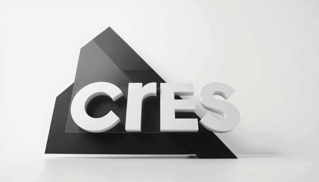 A minimalist, high-contrast graphic design composition featuring the CRES brand name. A clean, geometric layout with overlapping shapes and lines in a neutral color palette of blacks, grays, and whites. Subtle highlights and shadows create depth and dimension. The design radiates a sense of balance, simplicity, and professionalism, embodying the fundamentals of graphic design. A low-angle perspective emphasizes the bold, impactful nature of the elements. Muted lighting casts a calm, serious atmosphere.