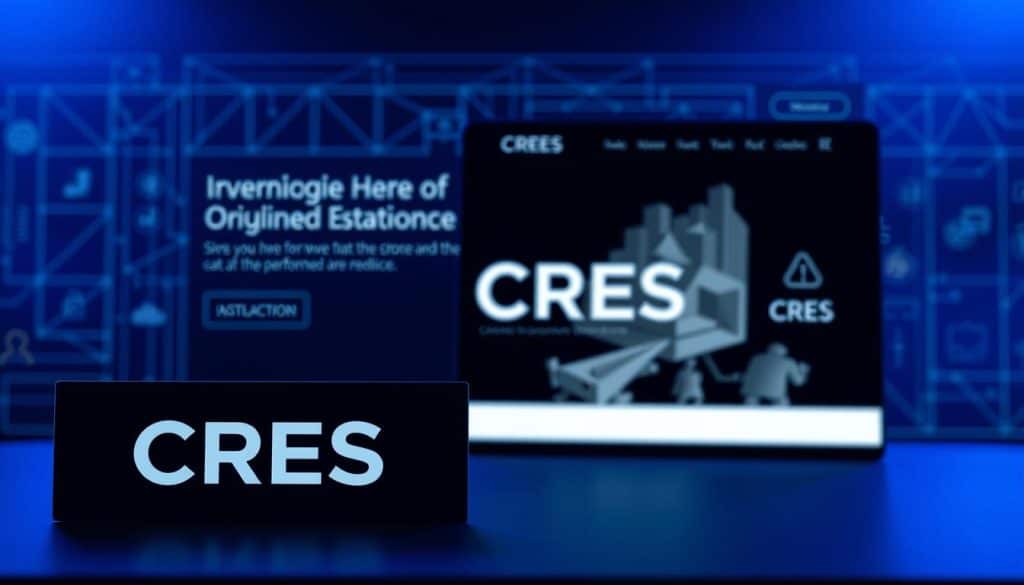 A modern, minimalist web design interface showcasing the seamless integration of SEO tactics. In the foreground, the CRES brand logo is prominently displayed, conveying a sense of authority and expertise. The middle ground features a sleek, responsive website layout with clean typography, intuitive navigation, and visually striking imagery. In the background, a subtle wireframe grid and SEO-related icons subtly suggest the technical underpinnings that drive high-performing online presence. The overall scene is bathed in a cool, blue-toned lighting, creating a professional, high-tech atmosphere.