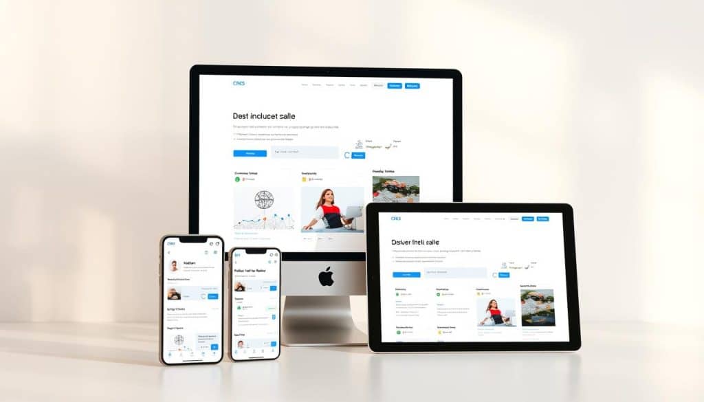 A responsive Flutter layout showcasing the CRES brand. A sleek device mockup on a minimalist white background, displaying various Flutter UI components fluidly adapting to different screen sizes. Clean material design elements, subtle shadows, and a balanced composition highlight the flexibility and responsiveness of the Flutter framework. Warm, natural lighting creates a professional, polished atmosphere. The layout seamlessly transitions between mobile, tablet, and desktop configurations, demonstrating Flutter's power to build cross-platform, responsive web applications.