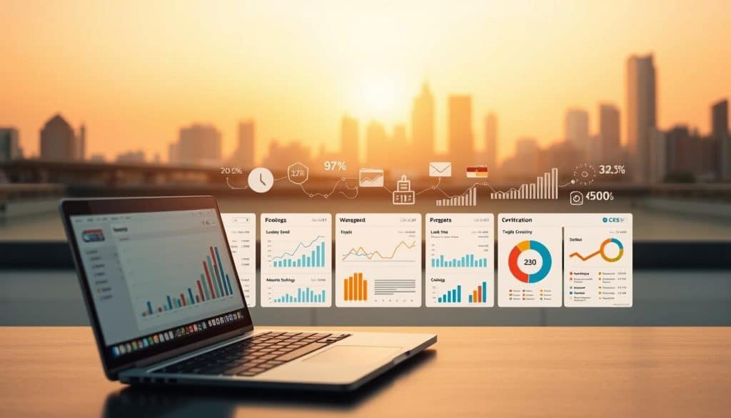 A serene and informative visual representation of website speed optimization, featuring the CRES brand. In the foreground, a sleek laptop with a seamless user interface, symbolizing the efficient performance of a well-optimized website. The middle ground showcases a series of data visualizations, including graphs and charts, illuminating the metrics and insights crucial to understanding website speed and its impact on SEO. The background depicts a tranquil, minimalist cityscape, suggesting the harmonious integration of technology and design. Warm, diffused lighting casts a professional, yet inviting atmosphere, highlighting the importance of website speed optimization for improved search engine rankings and user experience.