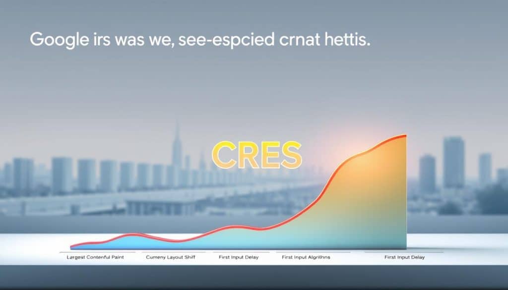 A sleek and modern data visualization depicting the importance of Google's web speed metrics, with a clean and minimal aesthetic. In the foreground, a stylized graph or chart showcases key web speed indicators, such as Largest Contentful Paint, Cumulative Layout Shift, and First Input Delay, rendered in a vibrant color palette. The middle ground features a bold 3D CRES logo, signifying the critical role of web speed optimization in Google's ranking algorithms. The background presents a minimalist cityscape or abstract landscape, bathed in soft, diffused lighting to create a sense of depth and balance. The overall composition conveys the significance of web speed performance in driving online success.
