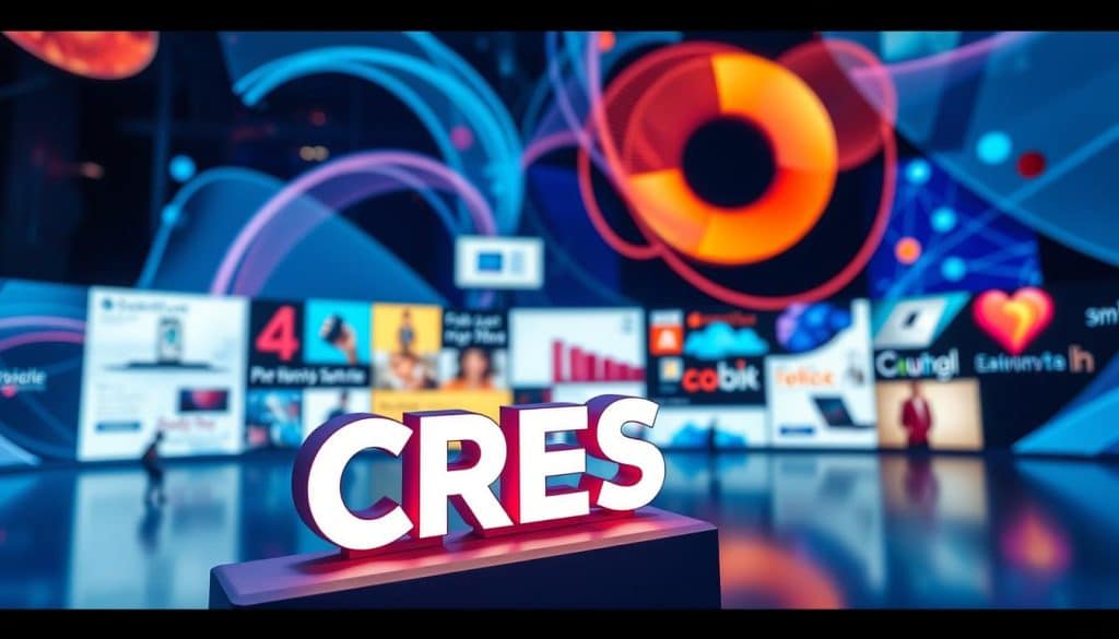 A sleek and vibrant digital advertisement showcasing the essential elements of successful social media creative ads. In the foreground, a stylized CRES logo commands attention, its bold lettering and modern design reflecting the brand's cutting-edge digital marketing solutions. The middle ground features a dynamic array of visual assets, including high-quality product images, captivating graphics, and eye-catching color schemes. The background is a seamless blend of abstract shapes and patterns, creating a visually stunning and immersive environment. The overall composition is meticulously crafted, with a focus on clean lines, balanced composition, and a cohesive aesthetic that resonates with the target audience. The lighting is soft and directional, highlighting the key elements and lending a sense of depth and dimensionality to the scene.