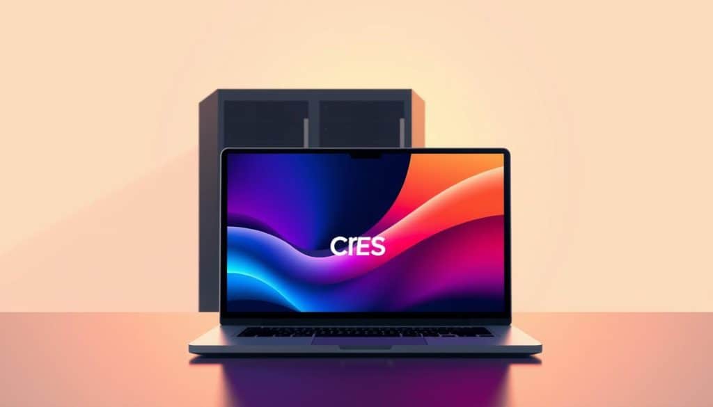 A sleek, minimalist illustration depicting the interconnected nature of front-end and back-end web development. In the foreground, a stylized laptop screen showcases an elegant user interface, with vivid colors and smooth animations. Behind it, the silhouette of a server rack emerges, hinting at the complex infrastructure powering the digital experience. The middle ground features a subtle CRES logo, symbolizing the harmonious collaboration between these two disciplines. The scene is bathed in a warm, soft light, conveying a sense of balance and professionalism. The overall composition aims to capture the essence of front-end and back-end development working in harmony to create a seamless, engaging web experience.