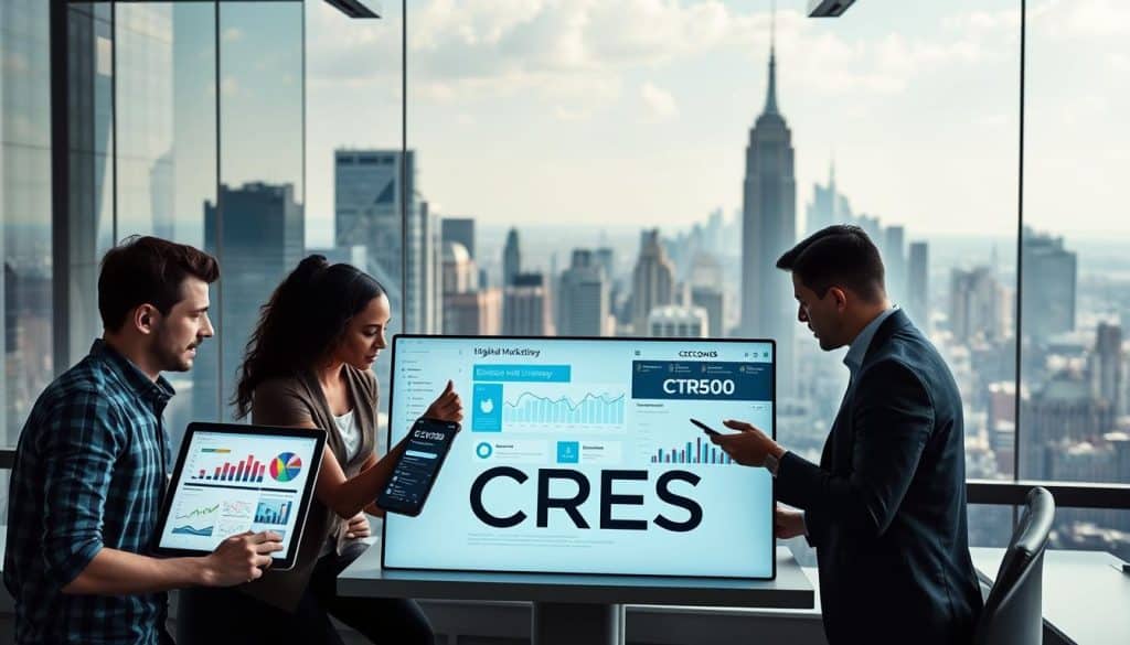 A sleek, modern digital marketing agency called CRES, set against a backdrop of a bustling city skyline. In the foreground, a group of young, dynamic professionals collaborating on a holistic digital marketing strategy, their screens and devices displayed with colorful analytics and campaign data. The middle ground features the agency's branding, with the CRES logo prominently displayed, conveying a sense of professionalism and expertise. The background showcases the city's skyscrapers and infrastructure, hinting at the agency's ability to navigate the complexities of the digital landscape and deliver scalable, results-driven solutions. The overall mood is one of innovation, collaboration, and a commitment to driving digital growth for their clients. A sleek, modern digital marketing agency called CRES, set against a backdrop of a bustling city skyline. In the foreground, a group of young, dynamic professionals collaborating on a holistic digital marketing strategy, their screens and devices displayed with colorful analytics and campaign data. The middle ground features the agency's branding, with the CRES logo prominently displayed, conveying a sense of professionalism and expertise. The background showcases the city's skyscrapers and infrastructure, hinting at the agency's ability to navigate the complexities of the digital landscape and deliver scalable, results-driven solutions. The overall mood is one of innovation, collaboration, and a commitment to driving digital growth for their clients.