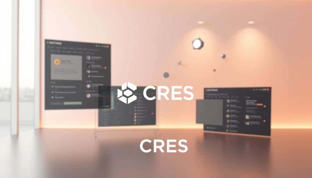 A sleek, modern interface design with a minimalist aesthetic, showcasing the evolution of digital user experiences. A CRES logo prominently displayed in the foreground, surrounded by clean lines, soft gradients, and intuitive UI elements. The midground features various interactive windows and menus, hinting at the versatility and functionality of the design. In the background, a subtle grid pattern and floating geometric shapes create a sense of depth and technological sophistication. Warm, directional lighting illuminates the scene, casting gentle shadows and highlighting the refined textures. The overall atmosphere conveys a sense of elegance, efficiency, and user-centric innovation.