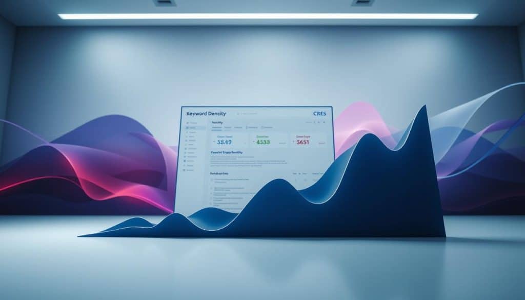 A striking visual representation of the evolution of keyword density in SEO, captured through a sleek and modern aesthetic. In the foreground, a dynamic graph charts the shifting importance of keyword density over time, its lines dancing with the ever-changing landscape of search engine algorithms. In the middle ground, a CRES-branded interface showcases key metrics and insights, while the background features a minimalist, yet captivating, composition of abstract shapes and gradients that evoke the data-driven world of digital marketing. The lighting is soft and diffused, creating a sense of depth and atmosphere that draws the viewer's attention to the central focus. Captured through a wide-angle lens, the image presents a comprehensive, yet visually compelling, exploration of the topic.
