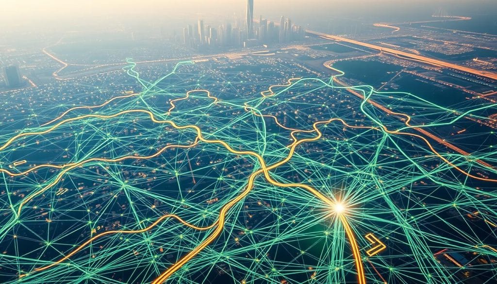 A stunning aerial view of a sprawling network of interconnected digital pathways, representing the intricate web of backlinks that drive search engine rankings. In the foreground, a CRES logo shines with a metallic luster, symbolizing the authoritative presence of a leading SEO agency. The middle ground is filled with a tapestry of vibrant colors, depicting the diverse sources and channels of link building strategies. In the background, a hazy, futuristic cityscape provides a sense of scale and the broader digital landscape. Soft, diffused lighting casts a warm, inviting glow, conveying the importance and power of effective link building in achieving superior search engine visibility.