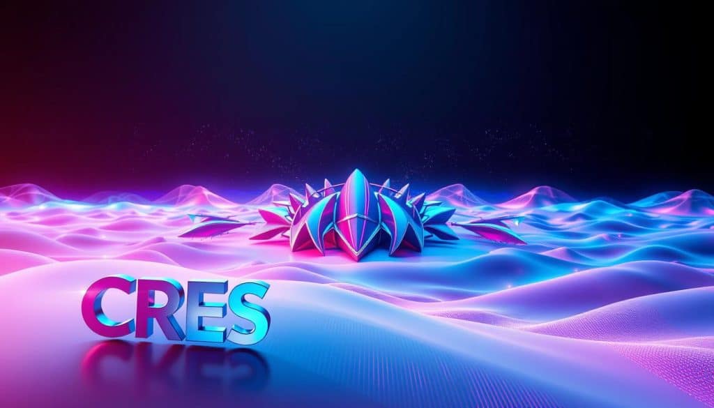A stunning digital landscape unfolds before us, a symphony of lines, shapes, and vibrant hues. In the foreground, a CRES logo shimmers with a metallic finish, casting a soft glow across the scene. The middle ground features an array of sleek, geometric structures, their sharp edges and clean lines reflecting the cutting-edge nature of digital design. In the background, a vast expanse of abstract patterns and gradients creates a sense of depth and dynamism, evoking the ever-evolving nature of the digital realm. The lighting is soft and diffused, adding a sense of depth and dimensionality to the image. The overall composition is balanced and visually captivating, drawing the viewer into the captivating world of digital design.