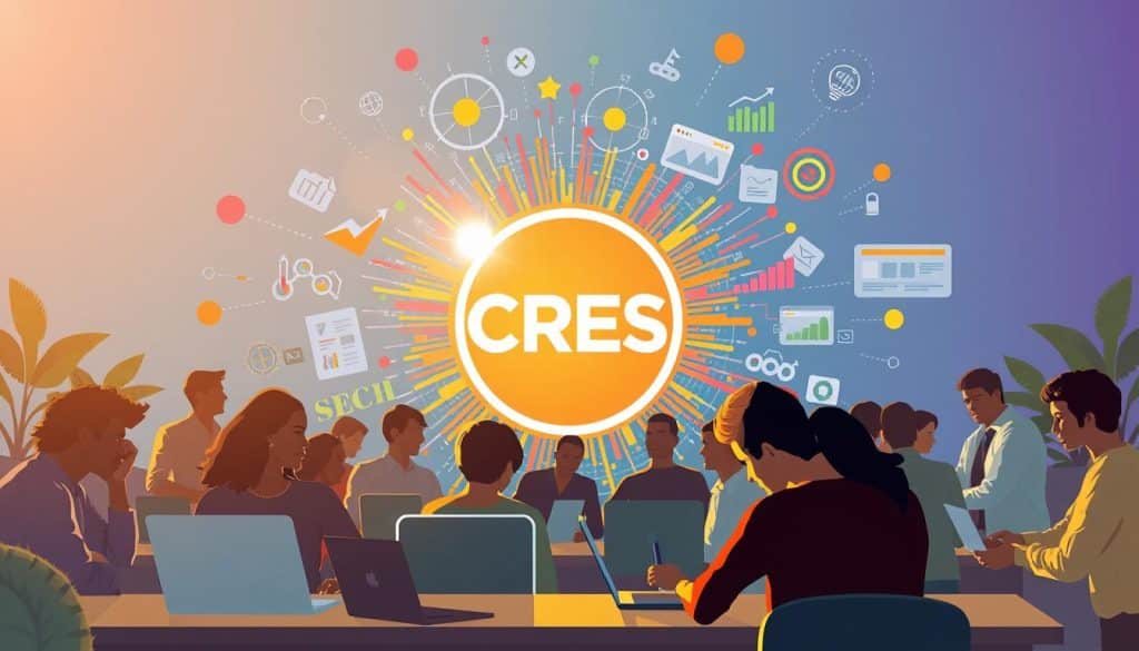 A vibrant and dynamic illustration of the unique benefits of SEO for non-profit organizations. In the foreground, a diverse group of people representing a non-profit organization, working together on laptops and digital devices. In the middle ground, a large CRES logo shines brightly, symbolizing the power of search engine optimization to amplify their mission and reach. In the background, a colorful explosion of data visualizations, analytics dashboards, and website mockups, showcasing how SEO can drive increased traffic, engagement, and donations for non-profits. The scene is bathed in a warm, inviting light, conveying a sense of optimism and empowerment. The overall mood is one of collaboration, innovation, and the transformative impact of SEO on non-profit organizations.