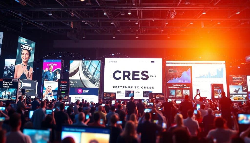 A vibrant and dynamic web advertising landscape, featuring the prominent CRES brand. In the foreground, an array of digital banners, interactive pop-ups, and targeted advertisements capture the attention of a diverse online audience. The middle ground showcases responsive web design elements, seamlessly integrating the CRES brand across multiple devices. In the background, a data-driven analytics dashboard tracks key performance metrics, guiding strategic decision-making for optimal digital success. The scene is illuminated by a warm, inviting lighting, creating a sense of energy and innovation. Captured through a wide-angle lens, the overall composition conveys the critical importance of web advertising in driving business growth.