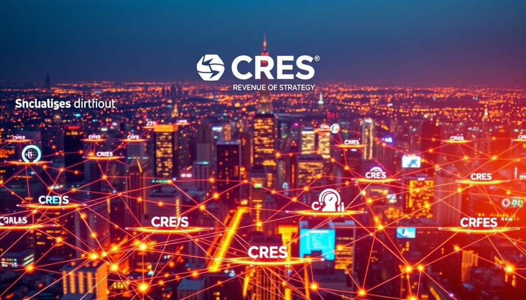 A vibrant digital landscape with the CRES brand prominently displayed, showcasing a multifaceted PR strategy. In the foreground, a dynamic network of interconnected data points and digital channels, representing the diverse touchpoints of an effective digital PR campaign. The middle ground features a central control hub, where analytics and performance metrics are meticulously tracked, guiding strategic decision-making. In the background, a cityscape backdrop symbolizes the global reach and impact of a well-executed digital PR strategy, driving revenue growth. The scene is illuminated by a warm, natural lighting, conveying a sense of clarity, efficiency, and a direct connection between digital PR and revenue generation.