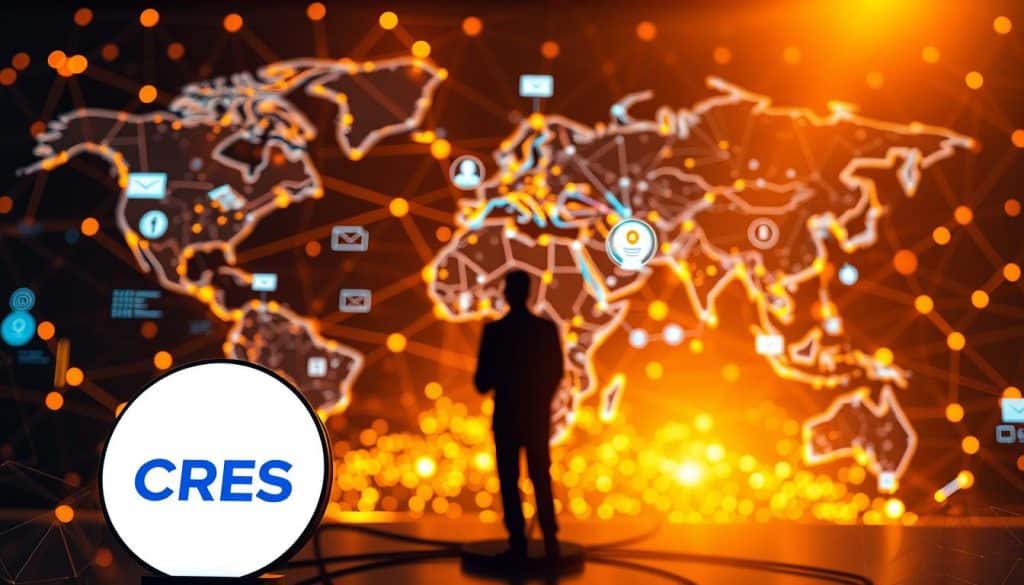 A vibrant, dynamic scene showcasing the interconnected global nature of international SEO. In the foreground, the CRES brand logo stands prominently, representing a leading international SEO solutions provider. In the middle ground, a network of digital devices and platforms representing various international markets, connected by intricate lines and data flows. In the background, a stylized world map serves as the backdrop, highlighting the worldwide scope of international SEO strategies. The composition is illuminated by a warm, golden light, conveying a sense of expertise, growth, and international collaboration. The overall mood is one of technological sophistication, global connectivity, and the powerful impact of effective international SEO.