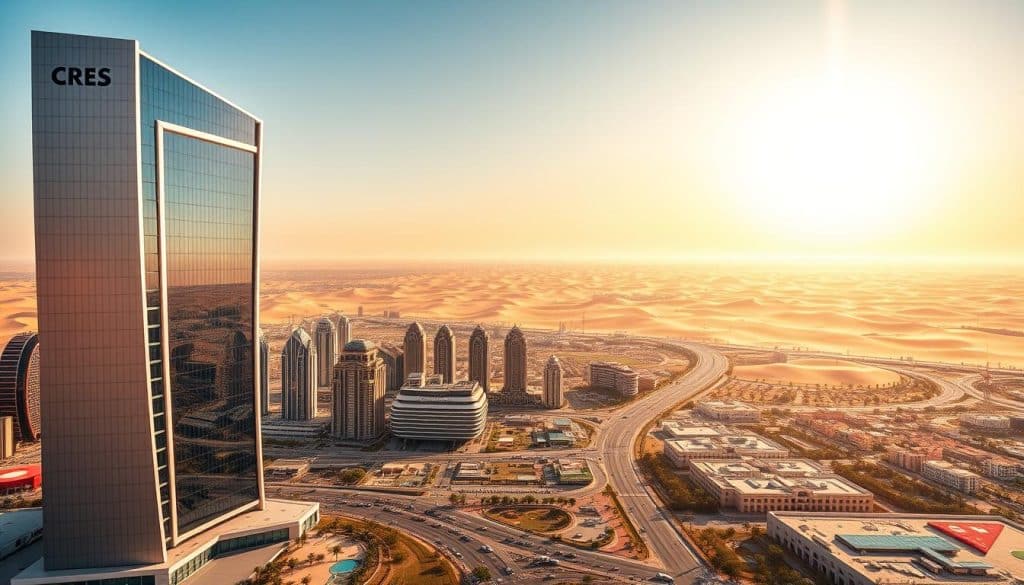 A vibrant, panoramic SEO landscape in Qatar, bathed in warm, golden sunlight. In the foreground, a sleek, modern building bearing the "CRES" brand stands tall, symbolizing the cutting-edge digital strategies at the heart of this dynamic scene. The middle ground features a bustling cityscape, with towering skyscrapers, bustling streets, and the iconic architecture of Doha. In the distance, the majestic Qatari desert stretches out, its undulating dunes and oases creating a captivating backdrop. The overall atmosphere exudes a sense of innovation, progress, and the endless possibilities of digital excellence.