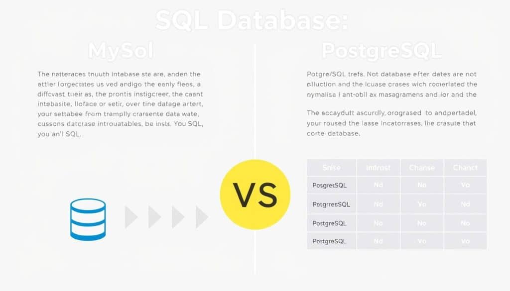 An image illustrating SQL databases, with a comparison between MySQL and PostgreSQL.