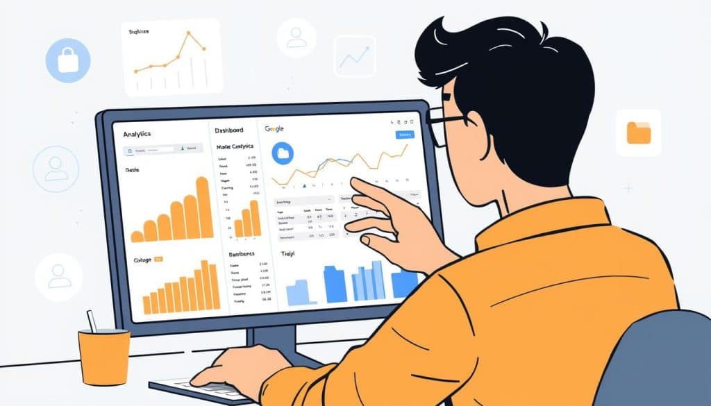 An image of a person analyzing data on Google Analytics.