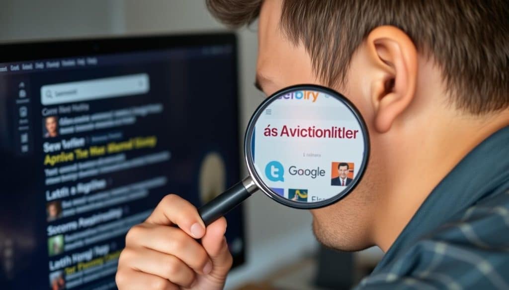 An image of a person analyzing search engine results on a computer screen, with a magnifying glass highlighting a prominent ad. An image of a person analyzing search engine results on a computer screen, with a magnifying glass highlighting a prominent ad.