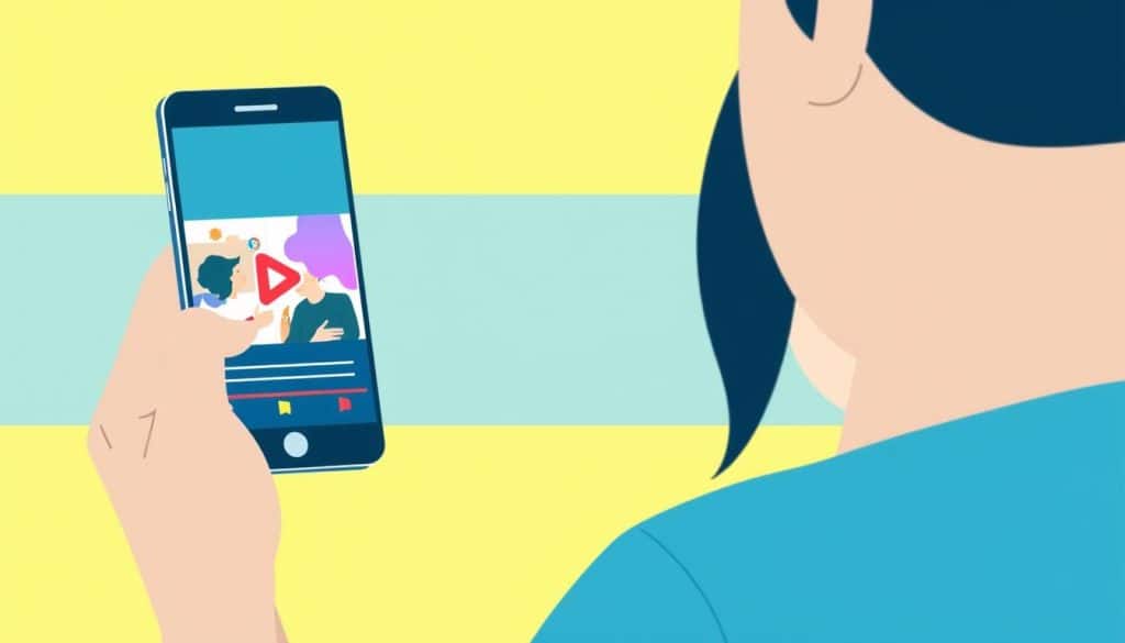 An image of a person watching a video ad on their smartphone, with a mobile app interface in the background. An image of a person watching a video ad on their smartphone, with a mobile app interface in the background.