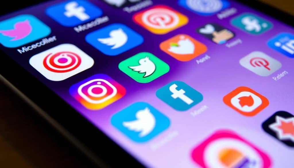 An image of various social media icons on a digital device screen
