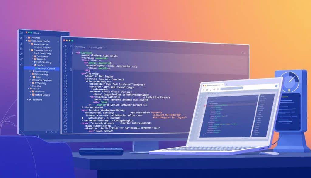 An image representing a modern development environment with a code editor, version control systems, and browser developer tools. An image representing a modern development environment with a code editor, version control systems, and browser developer tools.