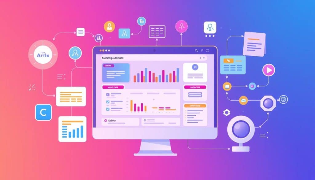 An image representing marketing automation tools, such as a dashboard with various automated processes.