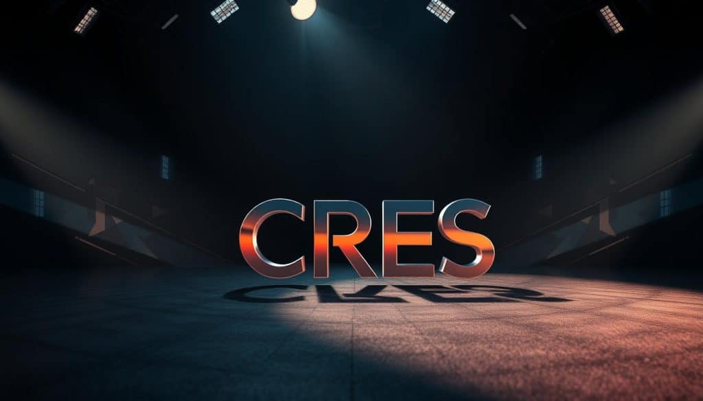 An impactful marketing design with a striking focal point, showcasing the CRES brand. In the foreground, a sleek, minimalist logo rendered in metallic hues, casting dynamic shadows and reflected light. In the middle ground, abstract geometric shapes and dynamic patterns radiate outward, creating a sense of motion and energy. The background features a deep, moody gradient, with subtle hints of color and subtle textures, lending a premium, high-quality aesthetic. Dramatic studio lighting from multiple angles, creating dramatic highlights and shadows to accentuate the design's visual impact. The overall mood is one of sophistication, innovation, and a powerful, professional presence.