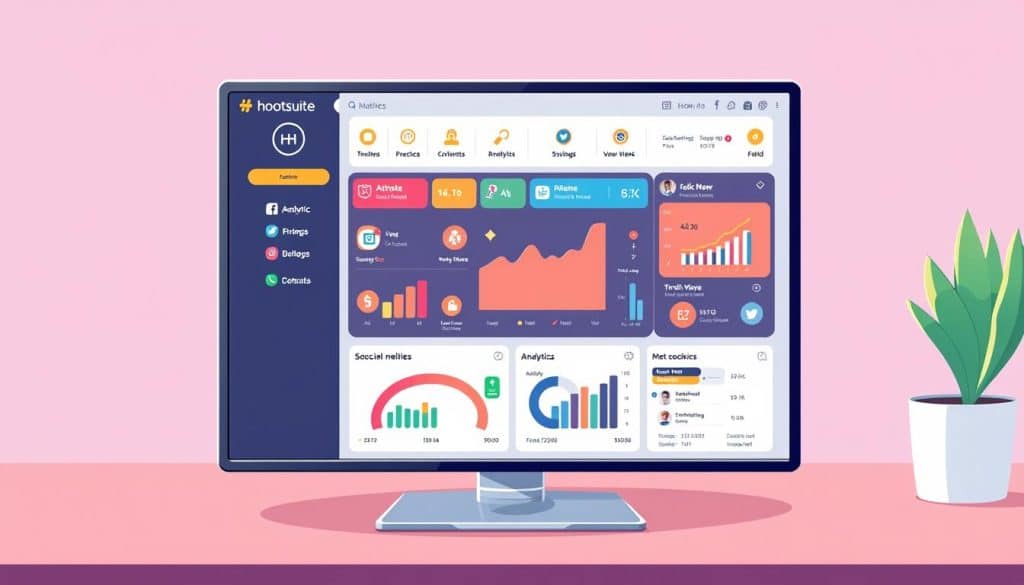 Create an image of Hootsuite's dashboard on a computer screen.
