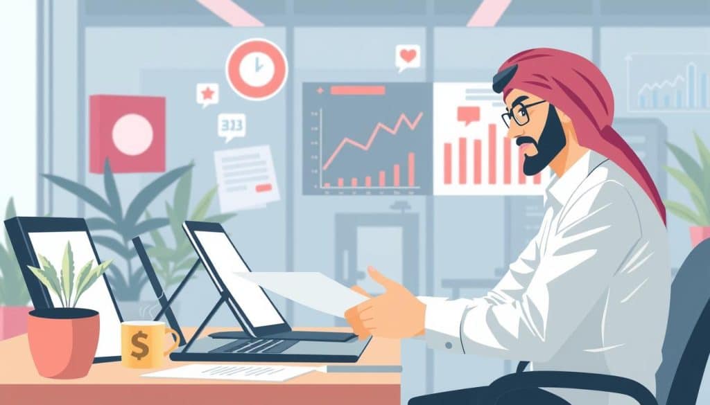 Create an image of a Qatari business professional developing a social media strategy