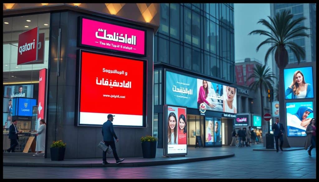 Create an image of a Qatari business using display and video advertising to tell its brand story.