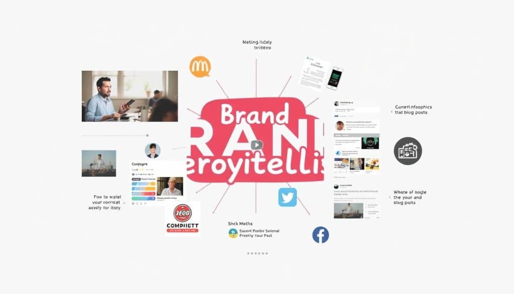 Create an image of a brand storytelling through various content formats