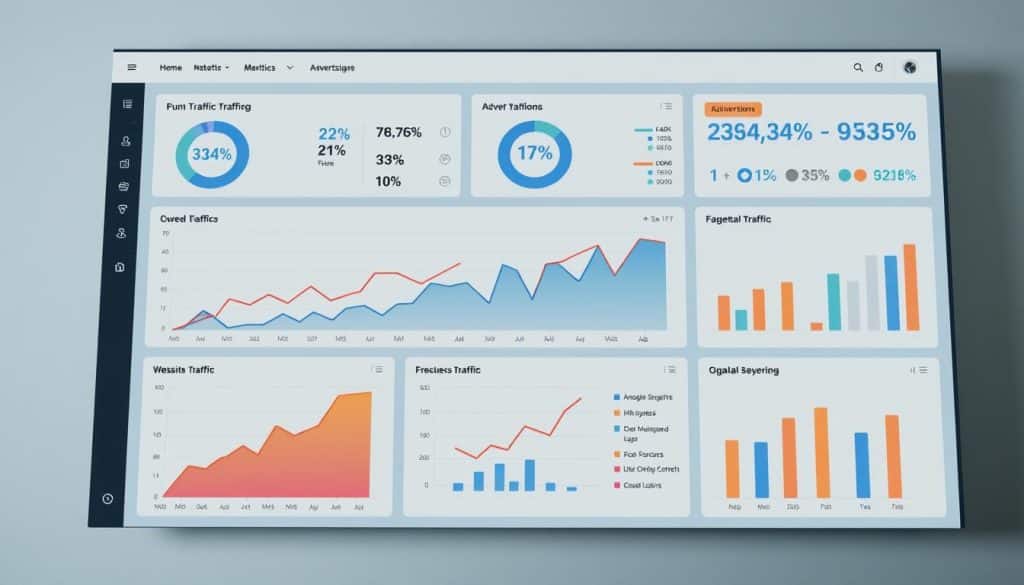 Create an image of a business dashboard showing a significant increase in website traffic and conversions due to paid advertising.