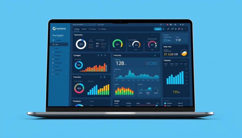 Create an image of a custom web application dashboard on a modern laptop screen.