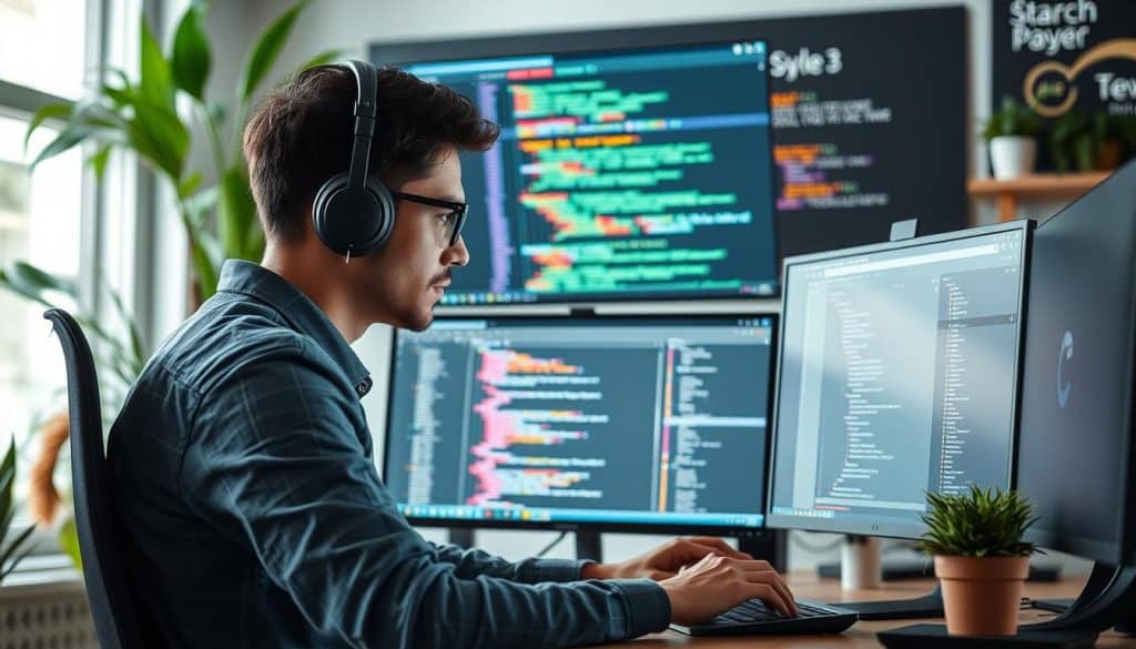 Create an image of a developer working on a JavaScript project