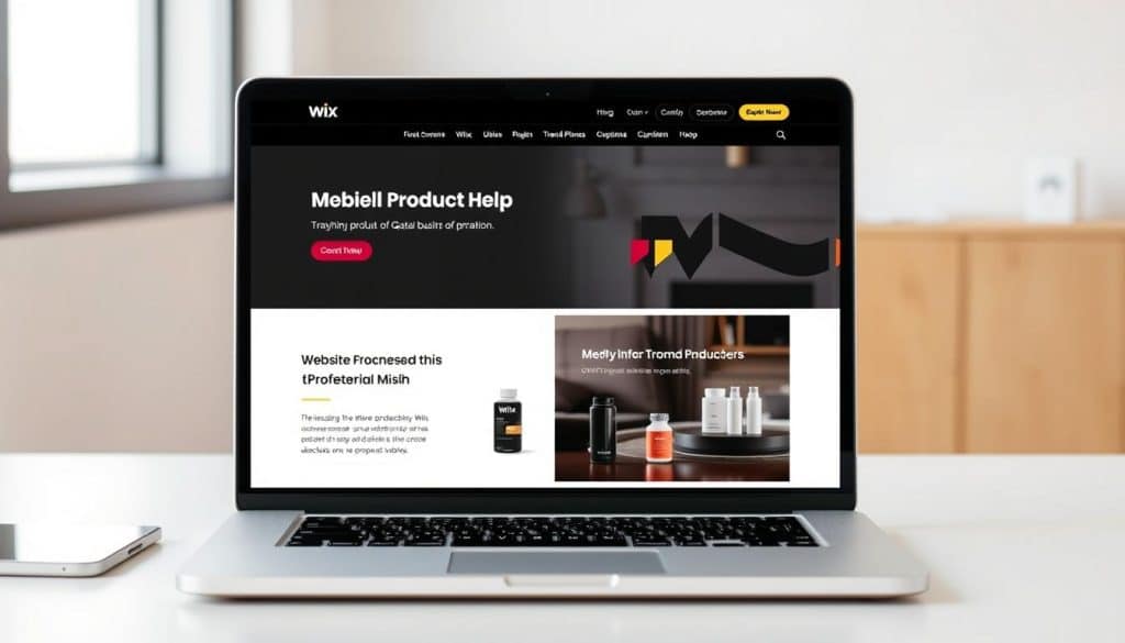 Create an image of a professional Wix website on a laptop screen, showcasing a Qatari business.