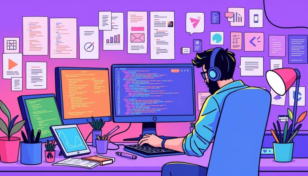 Create an image of a web developer styling web pages with CSS