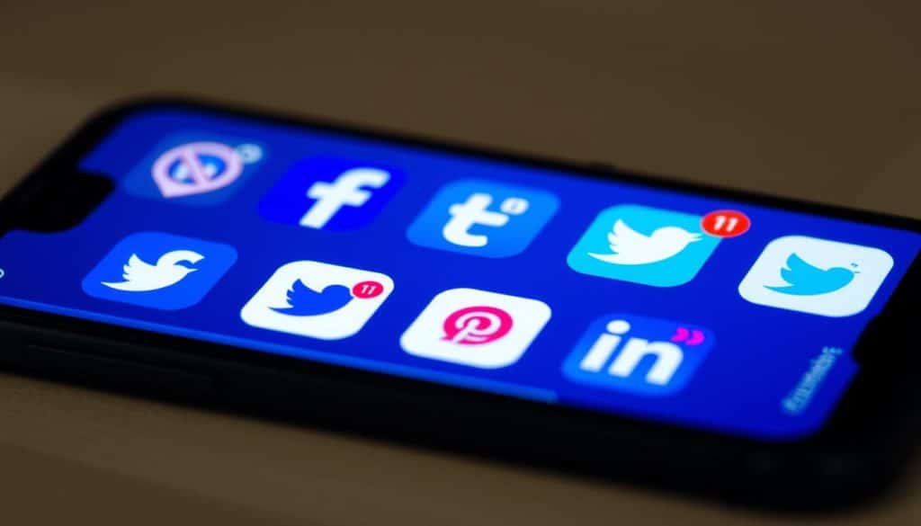 Create an image of various social media platforms on a smartphone screen