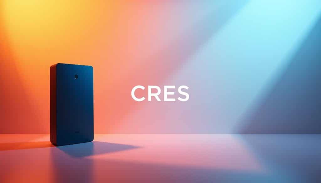 Elegant display advertisement featuring the CRES brand. Vibrant and captivating visual with a minimalist layout. Warm, soft lighting illuminates the composition, casting subtle shadows. The foreground showcases a sleek, modern product silhouette against a gradient background. The middle ground features stylized typographic elements, expertly arranged to draw the viewer's attention. The background subtle textures and gradients create depth and a sense of premium quality. The overall mood is one of sophistication, innovation, and digital excellence.