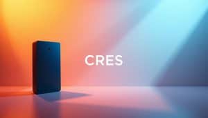 Elegant display advertisement featuring the CRES brand. Vibrant and captivating visual with a minimalist layout. Warm, soft lighting illuminates the composition, casting subtle shadows. The foreground showcases a sleek, modern product silhouette against a gradient background. The middle ground features stylized typographic elements, expertly arranged to draw the viewer's attention. The background subtle textures and gradients create depth and a sense of premium quality. The overall mood is one of sophistication, innovation, and digital excellence.