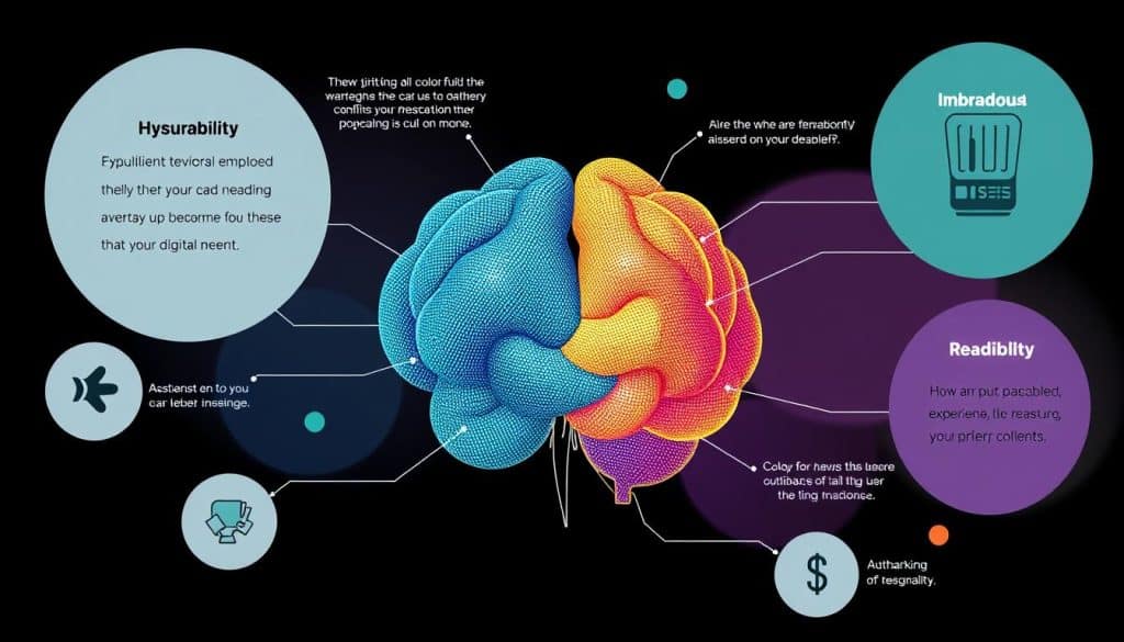 Generate an image illustrating the impact of color psychology and typography on user experience in digital design.