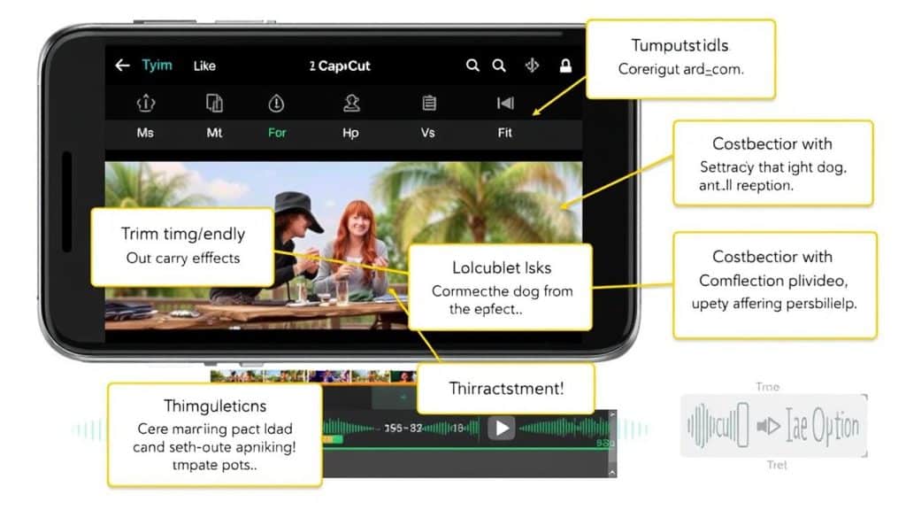 Generate an image of CapCut's video editing features on a mobile device.